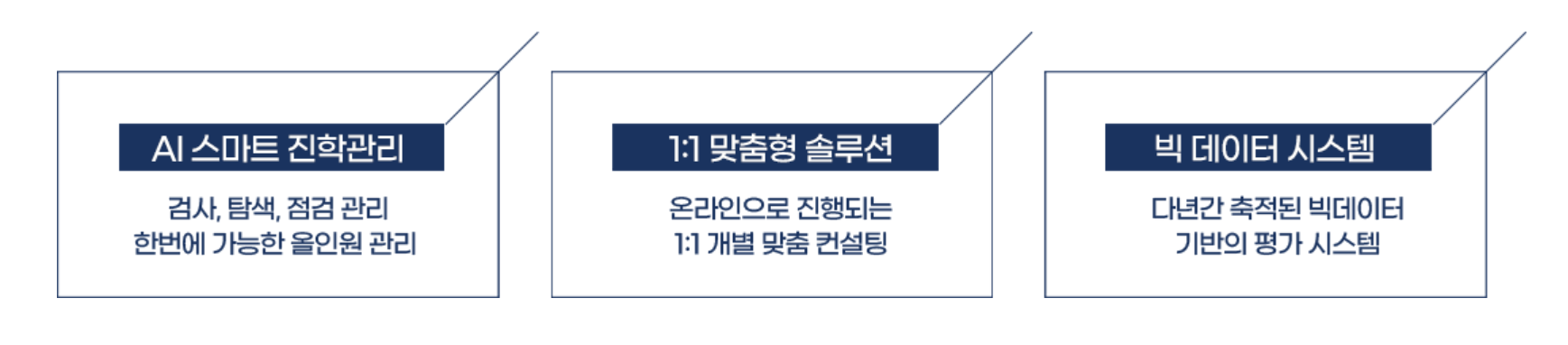 AI 스마트 진학관리, 1:1 맞춤형 솔루션, 빅 데이터 시스템